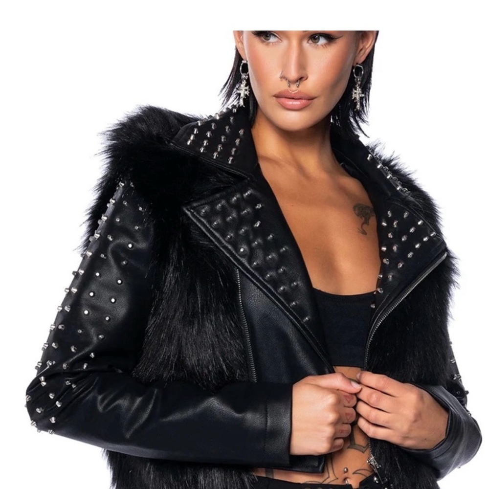 NWOT AKIRA Emms Studded Faux Fur Jacket

Never worn 
Smoke and pet free